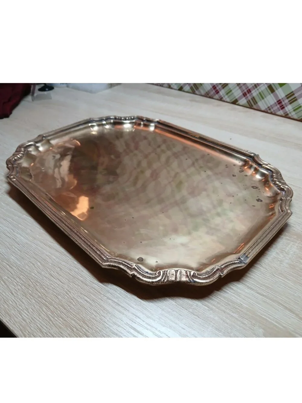 JCPENNEY BRASSWARE BRASS ORNATE EDGE METAL PLATTER TRAY MADE IN INDIA